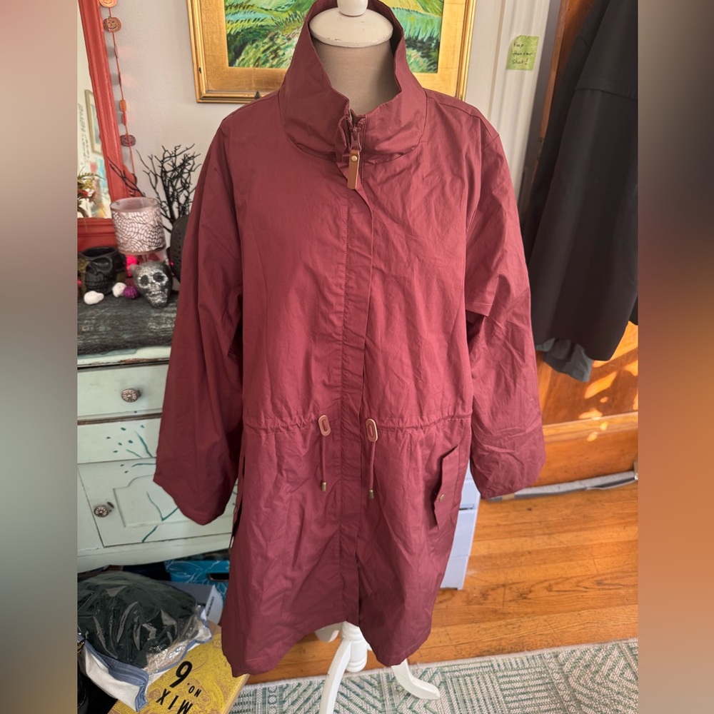 Gudrun Sjoden Women's Collared Burgundy Rain Coat Jacket L Water Resistant NWOT
